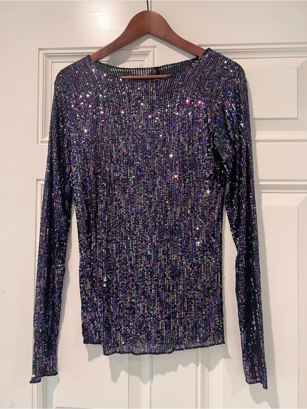 Free People Long-Sleeve Sequin Top - Purple Sparkle